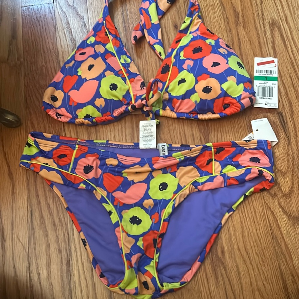 Bar III poppy fields bikini top L bottom S